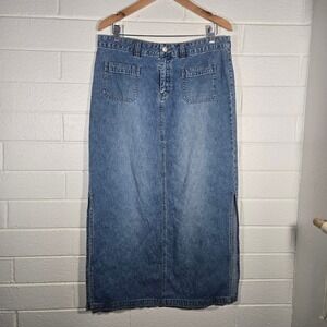 Vtg Unionbay Y2K Denim Maxi Skirt Blue Patch Pockets Side Slits 11 Medium Grunge
